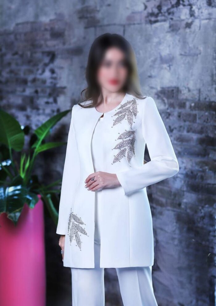 لباس مجلسی زنانه کت و شلوار نگین برگ فروشگاه مزون لوکس