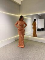 لباس مجلسی زنانه لمه شاین بغل دنباله یقه سه سانت فروشگاه مزون لوکس