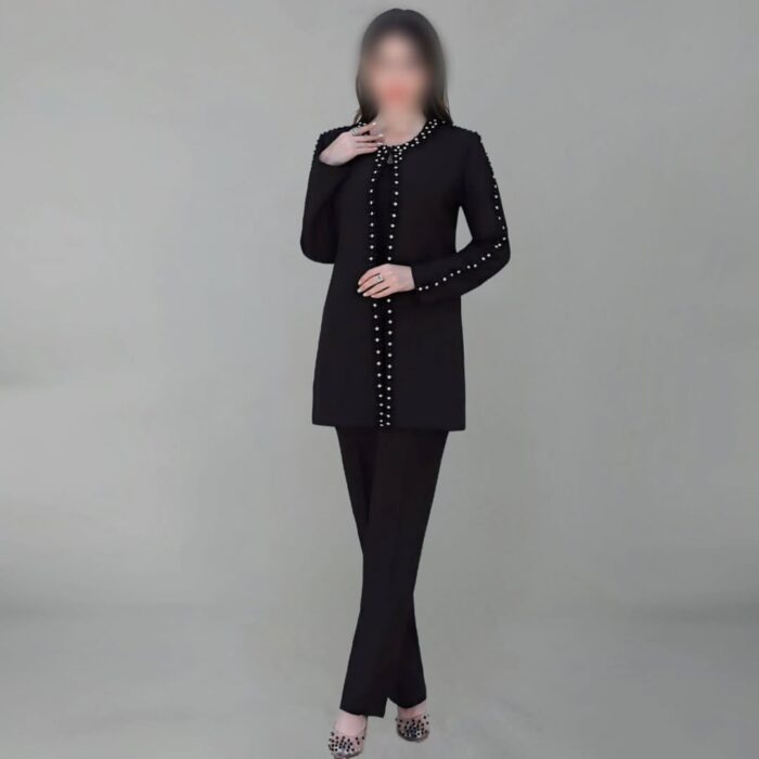 لباس مجلسی زنانه کت و شلوار آستین مرواریدی فروشگاه مزون لوکس