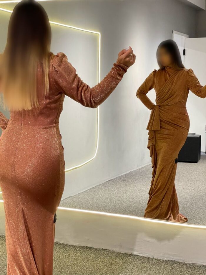 لباس مجلسی زنانه لمه شاین بغل دنباله یقه سه سانت فروشگاه مزون لوکس